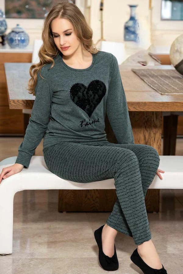 Heart on Grey Nightsuit Pajama Set