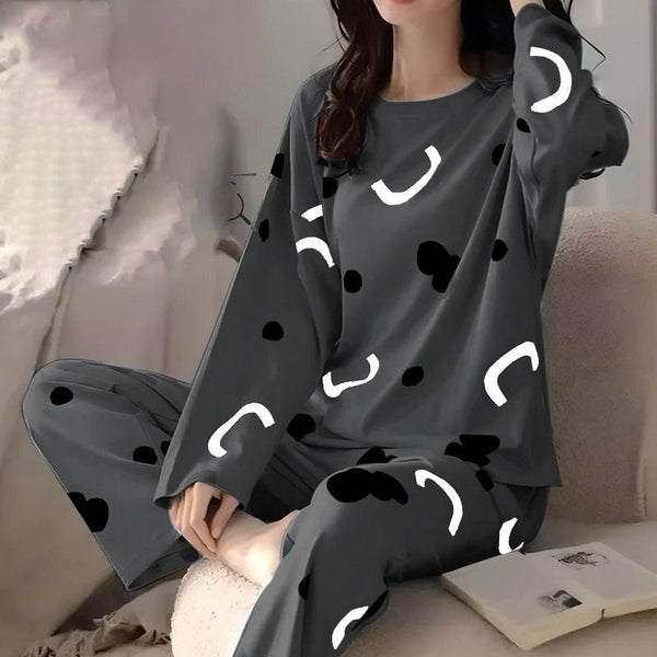Grey Polka Dot Printed Night Suit