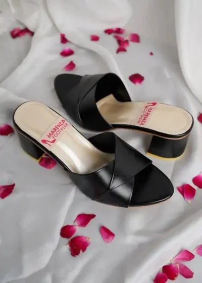 Cross-Strap Block Heels - Black